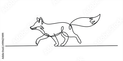 Single line drawing of a fox walking Vector, illustration