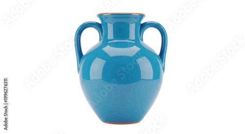 Vector illustration of blue ceramic amphora vase with two handles on a transparent background