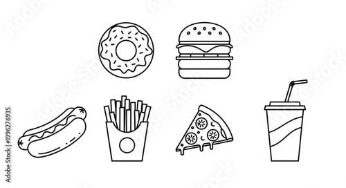 Collection of Outline Fast Food Icons.