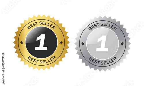 Gold and Silver Best Seller Number One Round Badges business labels service tags