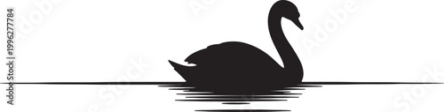 Black swan silhouette, bird icon, water reflection, minimalist design, vector graphic