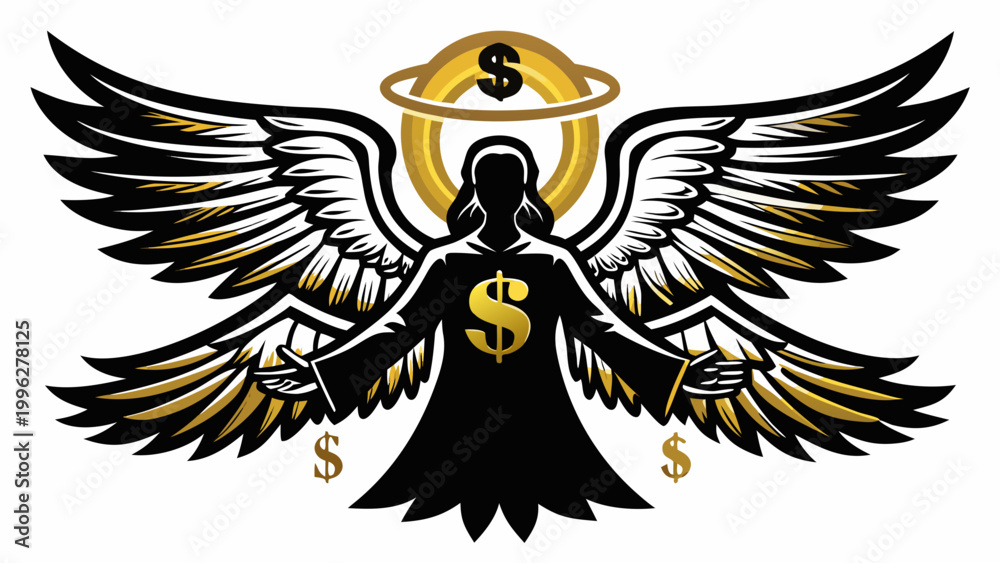Fototapeta premium Wealth angel, finance guardian, money wings, gold finance symbol
