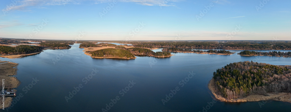 Obraz premium Aerial sunset over Turku Archipelago (Saaristomeri) at Golden Hour - Finland