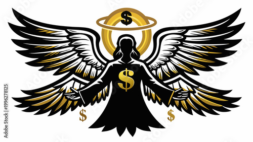 Wealth angel, finance guardian, money wings, gold finance symbol