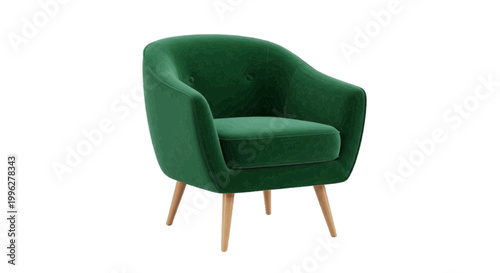 Vector illustration of green velvet armchair with wooden legs on a transparent background
