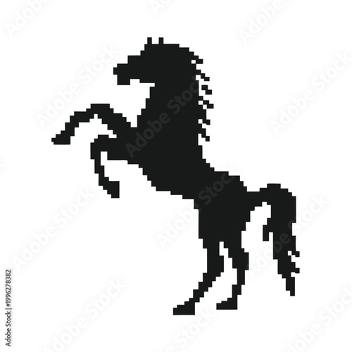 Bild auf Leinwand Strong Rearing Stallion Pixel Art Vector Silhouette in Monochrome Style