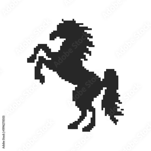 Konstfotografi Abstract Pixel Art Horse Silhouette Rearing Up Black and White Vector