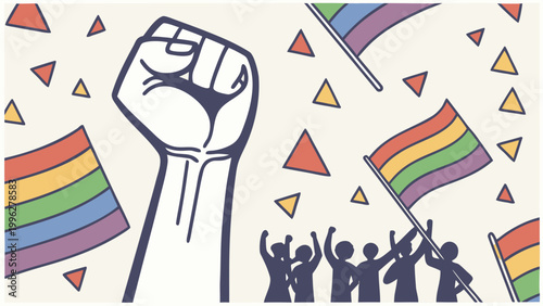 LGBTQ pride flags, rainbow flags, protest illustrations, social movement graphics, vector icons