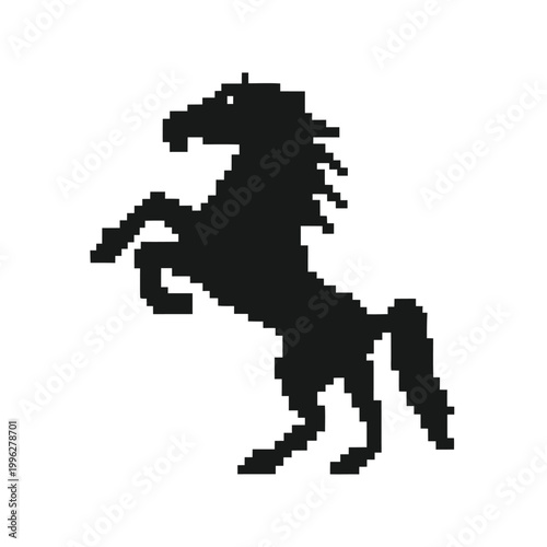 Konstfotografi Black and White Pixel Horse Rearing Vector Silhouette Mascot Design