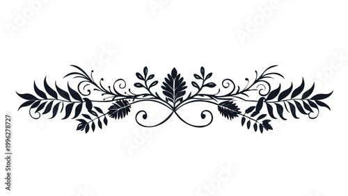 Black Leafy Floral Divider - Classic Decorative Border