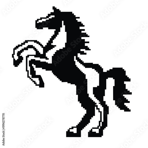 Fotografía Geometric Pixel Art Rearing Horse Silhouette Minimalist Digital Vector