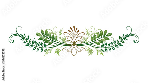 Green Leafy Floral Divider - Botanical Decorative Border