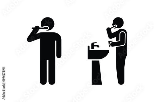 Person Brushing Teeth Silhouette Vector Graphic