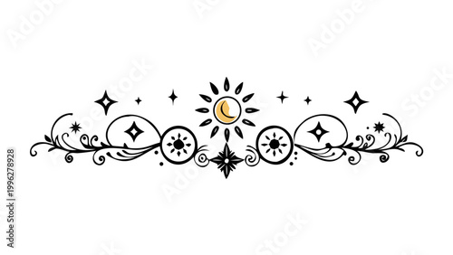 Black Celestial Sun Moon Stars Divider - Elegant Decorative Border