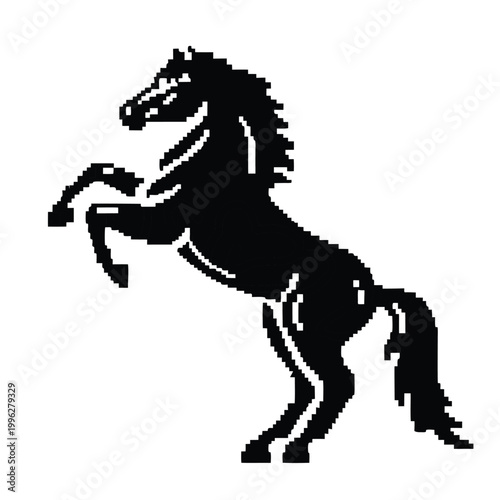 Photography Classic 8-Bit Pixel Horse Rearing Icon Silhouette Vector Design