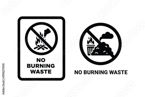 No Burning Waste Sign Silhouette Vector Illustration