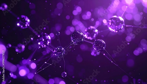 Abstract Purple Molecular Structure with Glowing Particles.