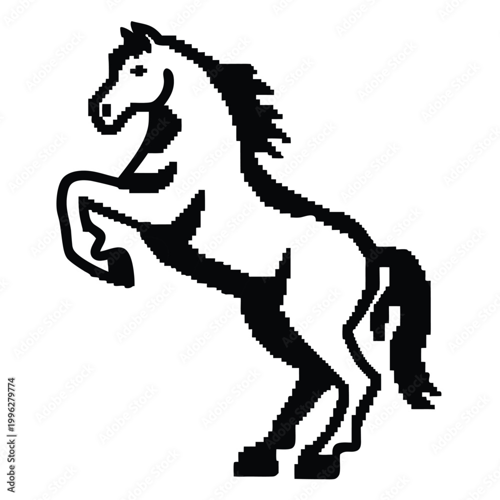 Fototapeta premium Wild Mustang Rearing Silhouette Pixel Art Vector Minimalist Illustration