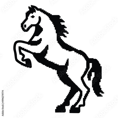 Schilderij op canvas Wild Mustang Rearing Silhouette Pixel Art Vector Minimalist Illustration
