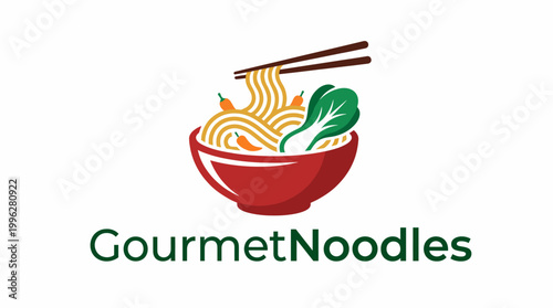 An appealing logo depicting a bowl of gourmet noodles with chopsticks, illustrating the art of culinary perfection and a love for authentic Asian cuisine.