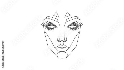 Geometric face with artistic makeup design.