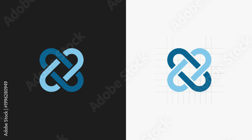 This image presents a classic yet modern intertwined logo design in various shades of blue, symbolizing unity, interconnection, and the essence of collaboration in branding.