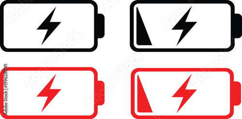 Low Battery Warning Alert Icons Set Power Energy Electricity Symbol Collection, vector, illustration