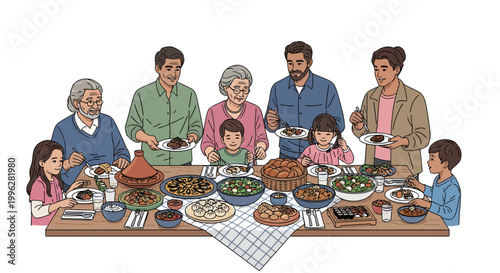 Multigenerational family enjoying a meal together at a table