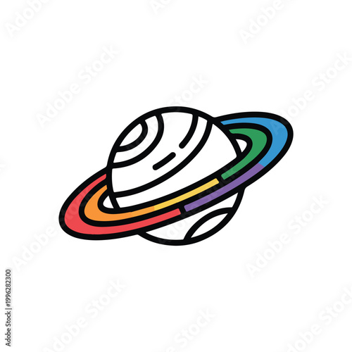 Colorful saturn planet icon with rainbow rings