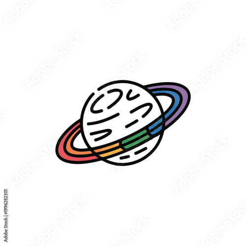 Colorful saturn planet icon with rainbow rings
