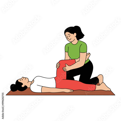 A pregnant woman receiving prenatal massage therapy from a skilled therapist