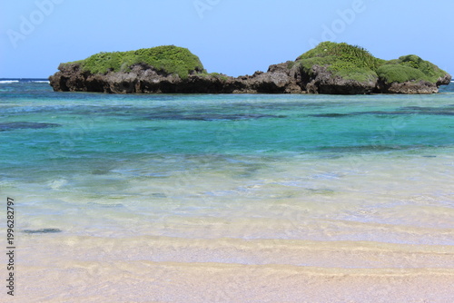 Star sand beach with turquoise water on Iriomote Island 