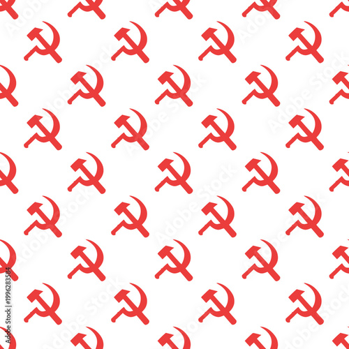 A hammer and sickle icon pattern on a beige background
