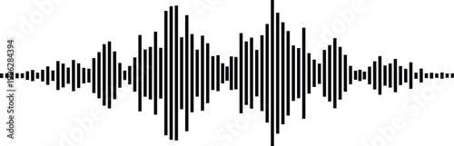 Sound wave audio waveform illustration, minimal line art design representing music signal, voice recording, digital communication, rhythm, frequency, technology concept