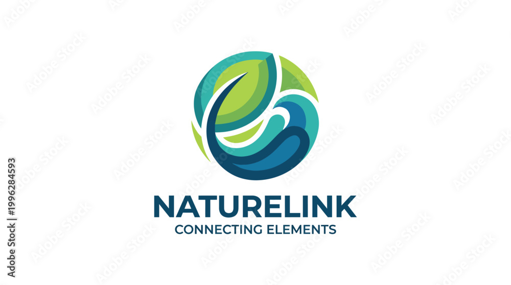 Fototapeta premium A dynamic logo design symbolizing connections within nature, featuring intertwined leaves and water elements, suitable for eco-friendly brands or environmental organizations.