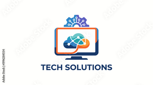 This vibrant logo illustrates cloud computing, integrating modern technology and design elements to communicate efficiency and innovation in tech solutions.