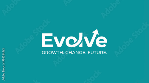 A modern graphic logo depicting the concept of evolution with an upward arrow, symbolizing growth, change, and looking towards the future in a vibrant teal color.