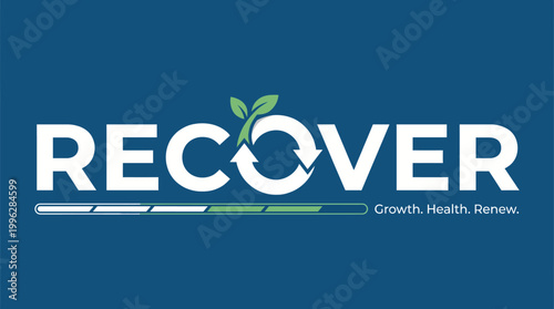 A fresh logo design illustrating the ideas of recovery and health through a circular arrow motif, highlighting growth and renewal with a green and blue color palette.