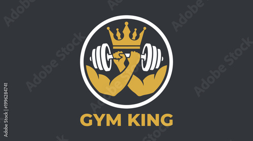 An impactful logo design, featuring a crowned figure holding dumbbells, representing strength and leadership in the fitness industry and gym culture.