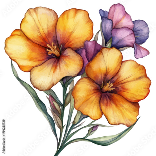 Foto watercolor vector of Wallflower Flower, isolated on a white background