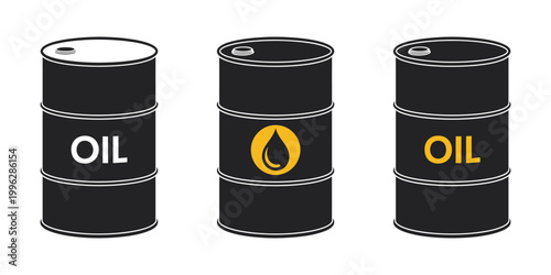 Oil barrel icon, crude oil symbol transparent PNG vector illustration petroleum industry energy fuel storage container set