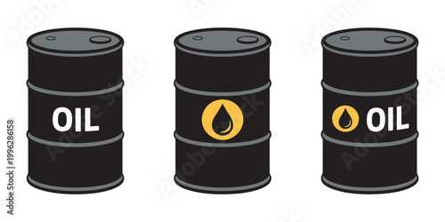 Oil barrel icon, crude oil symbol transparent PNG vector illustration petroleum industry energy fuel storage container set