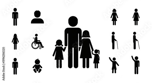 Collection of diverse people icons representing different ages and abilities.