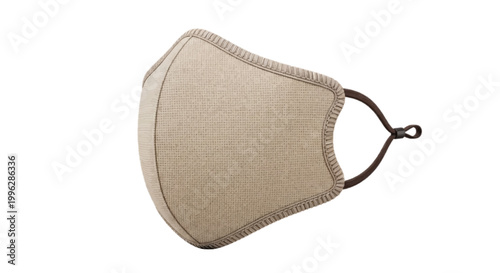 Vector illustration of beige fabric reusable face mask with adjustable ear loops on a transparent background