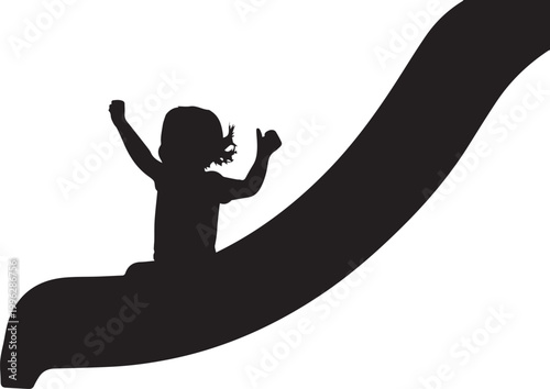 A silhouette of a happy child playing on a slide in a fun and carefree environment