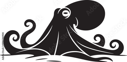 black silhouette of an octopus on white background