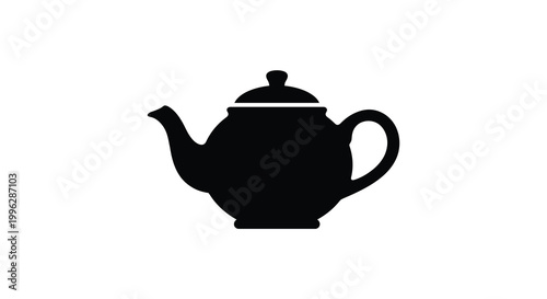 Simple black silhouette of a rounded teapot with handle and spout