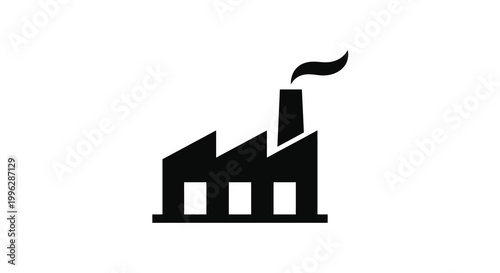 Simple black silhouette of an industrial factory with a smoking chimney