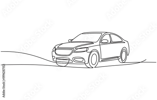 Continuous one line drawing of car vector icon. 