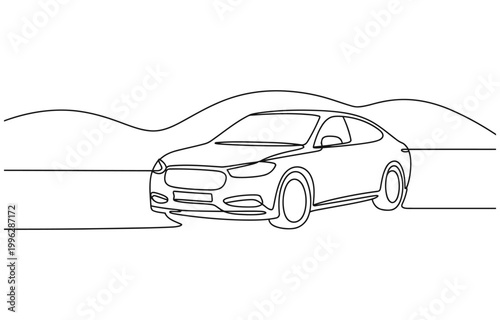Continuous one line drawing of car vector icon. 